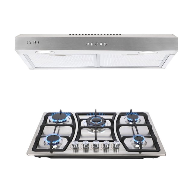 Combo Parrilla 76 cm ODIPO Acero Inoxidable y Campana Slim Acero Inox 75 Cm Campana Pared y Parrilla Empotrable Gas