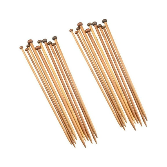 Huaq Bamboo wooden long stick knitting sweater needles single head 18 pairs (2pcs/pair dark color 35cm)