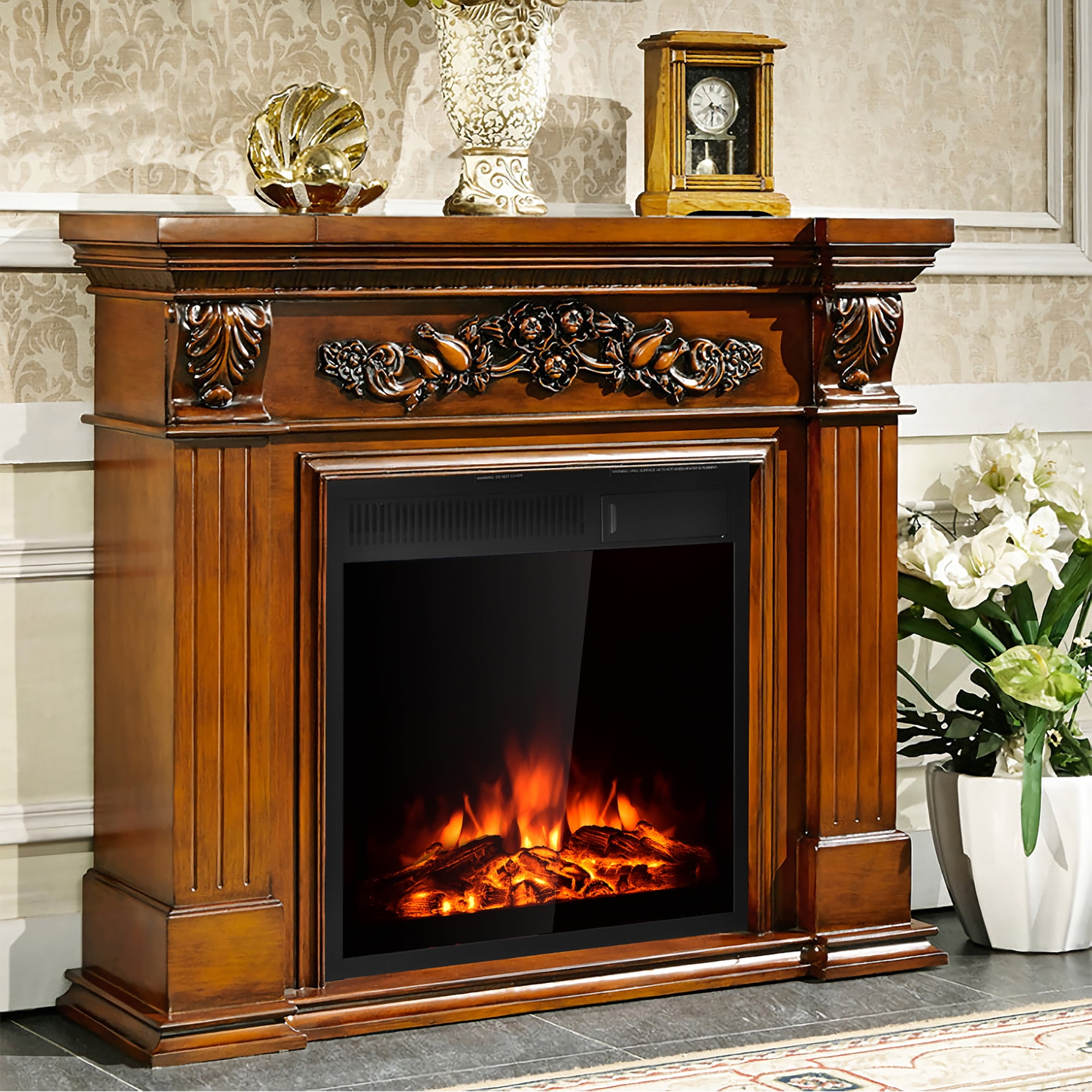 Costway 22.5” Electric Fireplace Insert Freestanding & Recessed Heater Log Flame Remote Sansujyuku sansujyuku.com