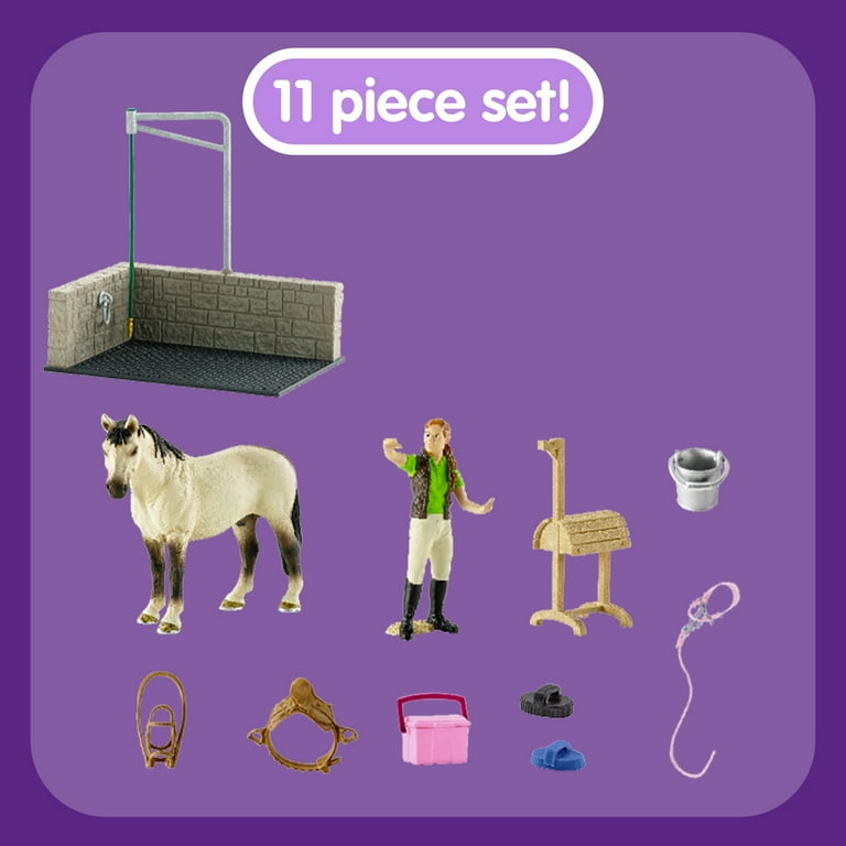 Schleich Horse Club Wash Stall Playset - 28 Piece Horse Grooming Toy With Figures & Accessories