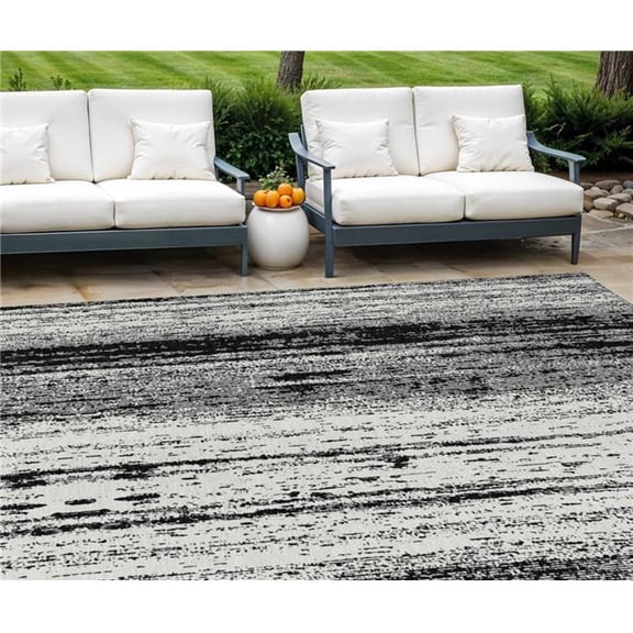 HomeRoots 589858 9 x 12 ft. Striped Washable Indoor & Outdoor Rectangle Area Rug, Black & Ivory