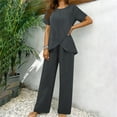 thumbnail image 5 of Ankola 2 Piece Sets for Women Summer Short Sleeve Blouse Matching Sets Mother of The Bride Pant Suit Vacation Outfits, 5 of 7