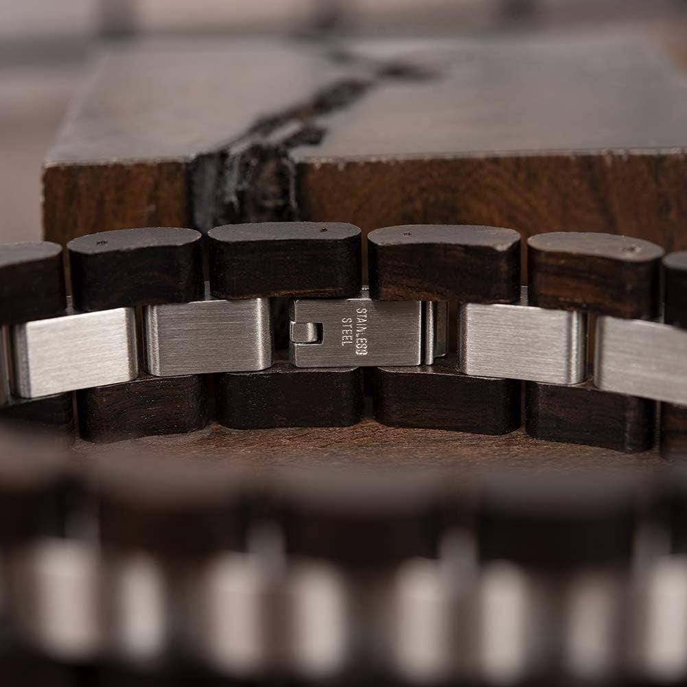 Wollet Wooden Bracelet for Men Stainless Steel Wood Jewelry Great Gift for Men,7.4 inches