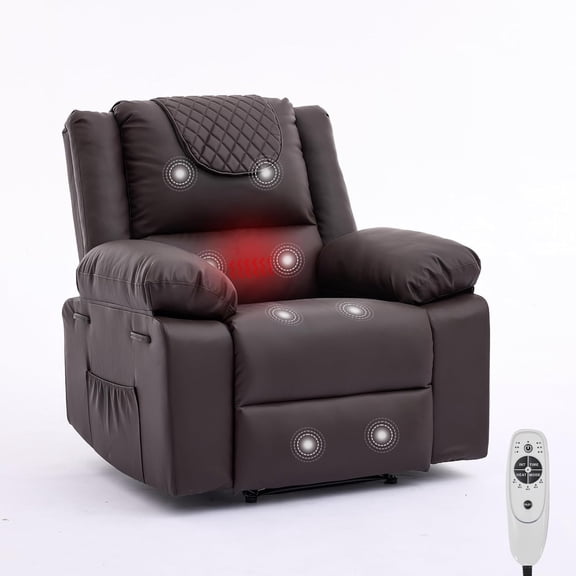 Oversized Massage Recliner Chair - PU Leather Heated Single Sofa with Vibration, Coffee
