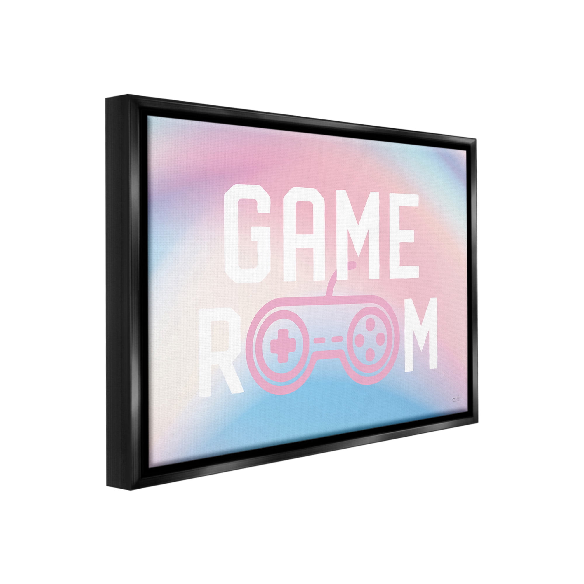 Stupell Industries Pastel Gamer Room Sign Typography Painting Black Floater Framed Canvas Art Print Wall Art, 31 x 25