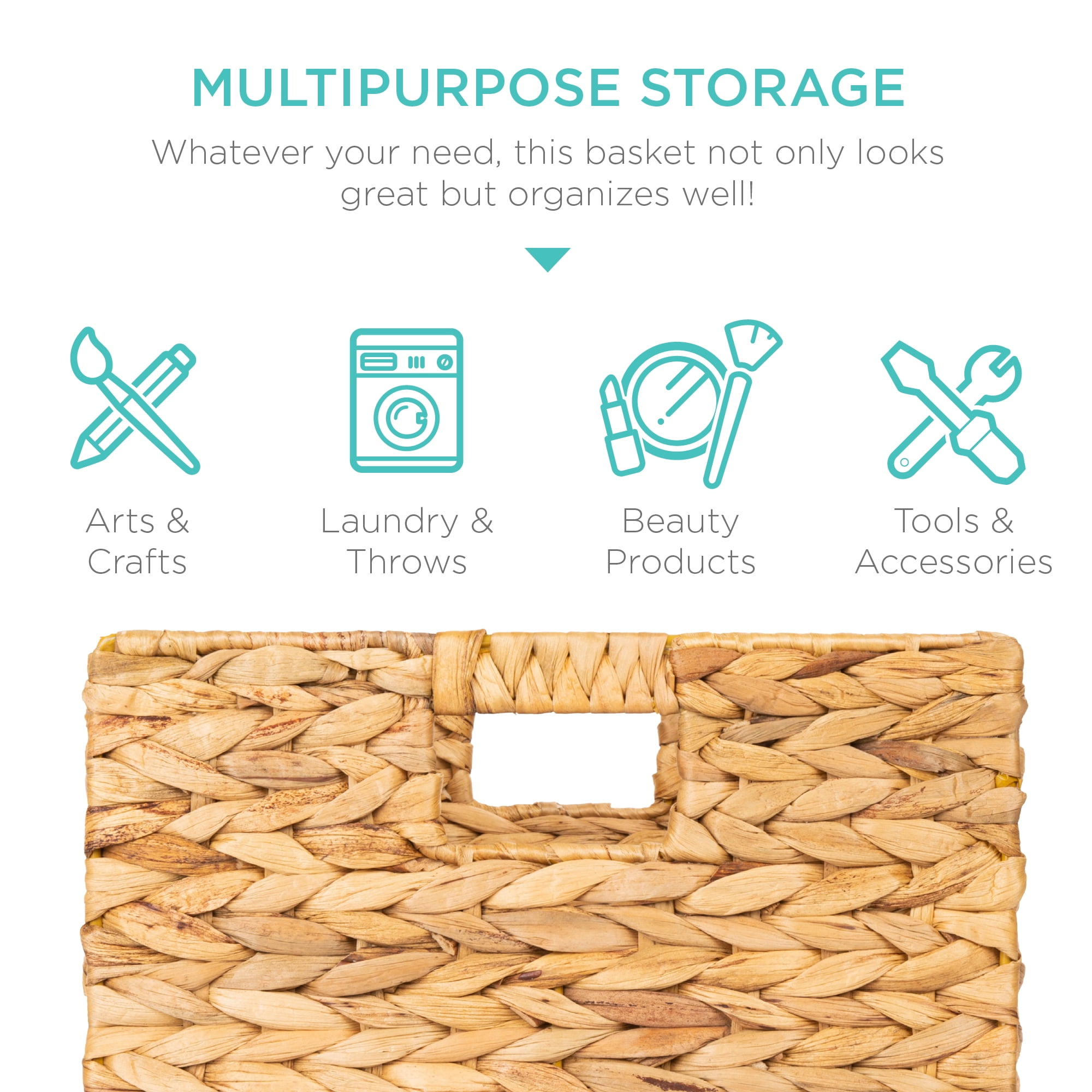 Best Choice Products 13x13in Hyacinth Storage Baskets, Set of 5 Multipurpose Collapsible Organizers - Natural