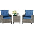 thumbnail image 2 of Vongrasig 3 Pieces Patio Furniture Set Small Outdoor Wicker Rattan Front Porch Bistro Set Cushioned Patio Chairs Conversation Set with Glass Table for Lawn, Garden, Backyard, Balcony, Blue, 2 of 18