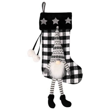 

NICEXMAS 1pc Christmas Checked Style Stocking Gift Bag Xmas Stocking Scene Layout Pendant