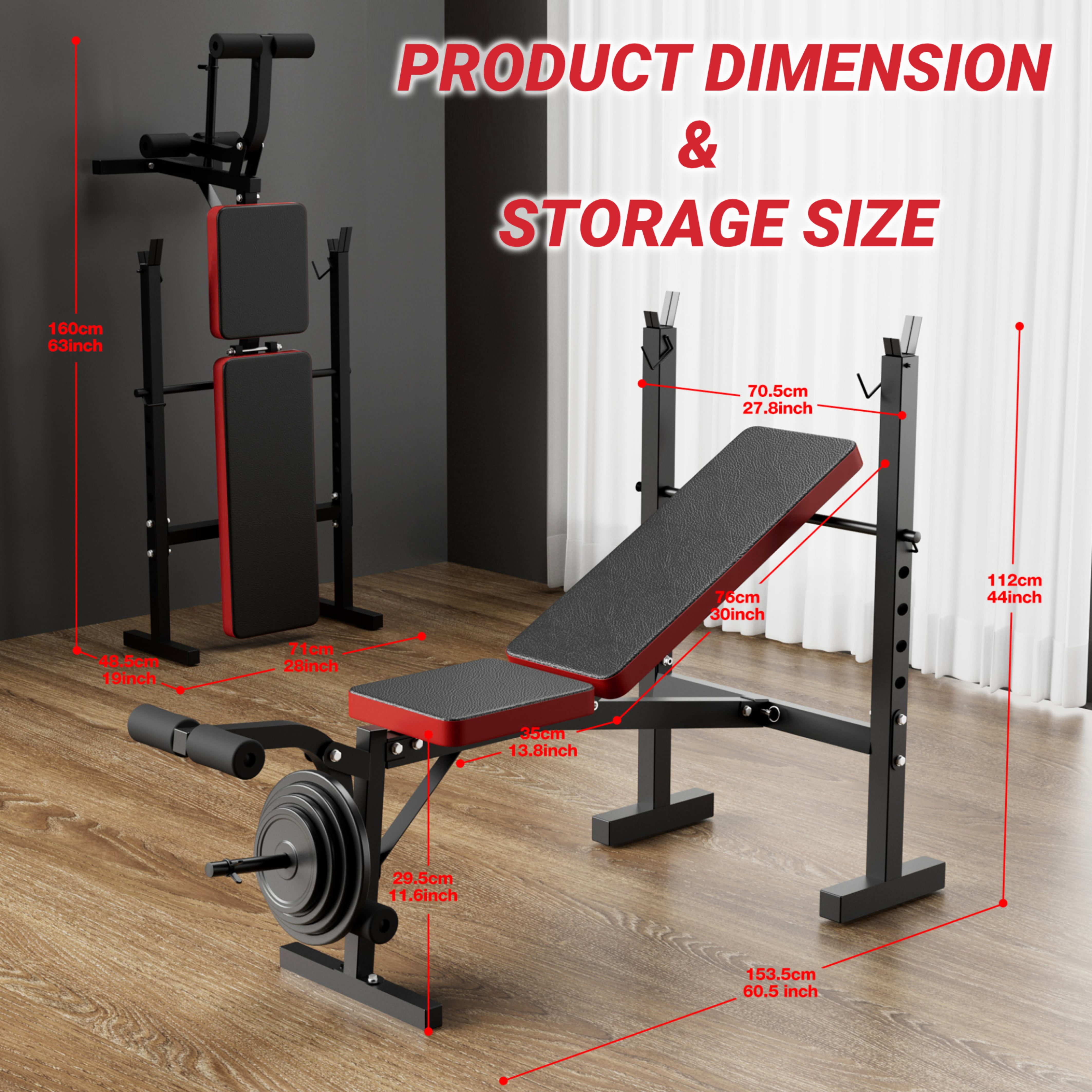 Weight Bench,Blacksmith Foldable 750lbs 5-In-1 Weightbench Set with Squat Rack and Leg Extension & Curl,Gym Exercise Equipment Bench for Full Body Home Gym