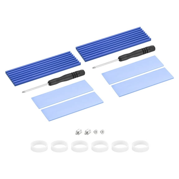 Uxcell 2 Pack M.2 2280 Nvme SSD Heatsink Cooler Alloy Aluminum with Screws Screwdriver Kit,1mm Thermal Pad Blue