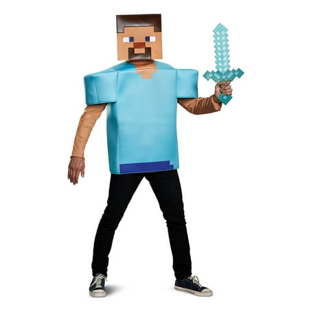 Minecraft Steve Classic Men's Adult Halloween Costume, One Size, (42-46)