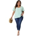 thumbnail image 3 of DARING DIVA Women's Plus V Neck Ruffle Sleeve Smocked Shoulder Blouse 1X Light Green, 3 of 6