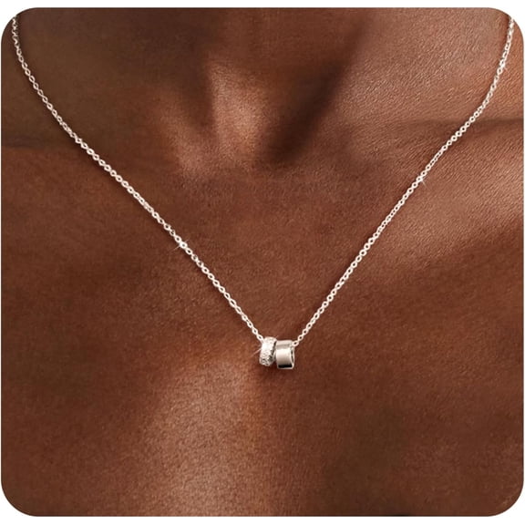 Gold Pendant Necklace for Women,14K Gold/Silver Plated Dainty Diamond Necklaces Cubic Zirconia Rondelle Pendant Necklace Cute Minimalist Choker Necklaces Jewelry for Women