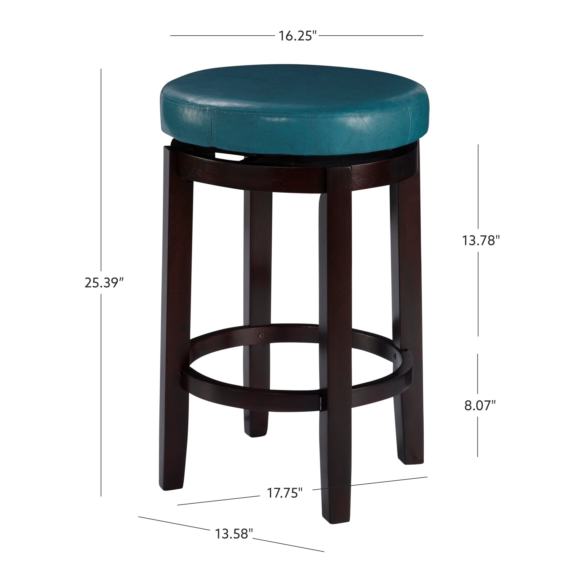 Linon Arlene 25" Indoor Backless Swivel Counter Stool, Brown/Teal Faux Leather