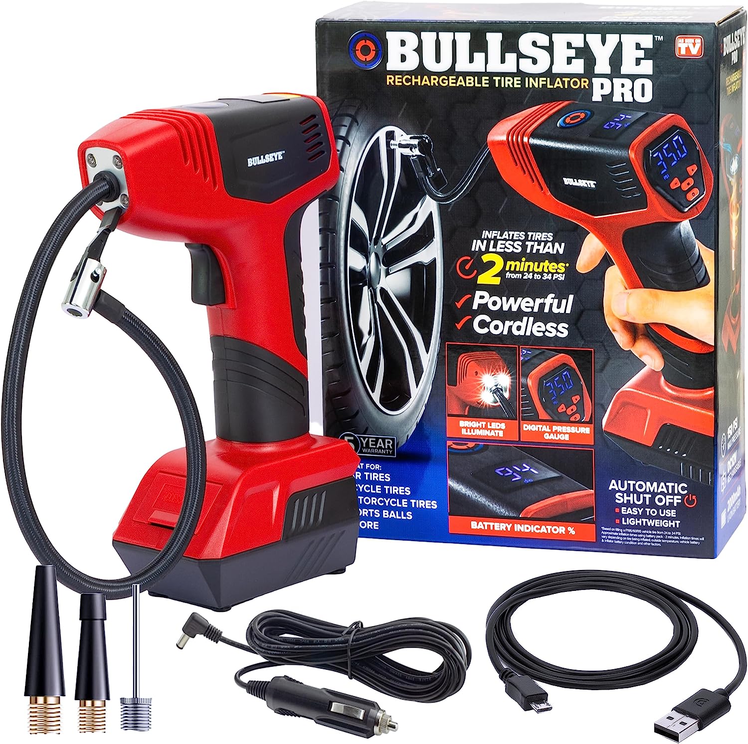 Bullseye Pro Cordless Tire Inflator, 150 PSI Digital