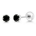 thumbnail image 5 of Gem Stone King Black Diamond Platinum Stud Earrings for Women Men | 0.20 Cttw | Gemstone April Birthstone | Round 3MM, 5 of 6