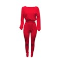 thumbnail image 4 of MAWCLOS Women Cropped Long Sleeve Jogger Set Running Slim Leg Two Piece Outfit Red XL, 4 of 6