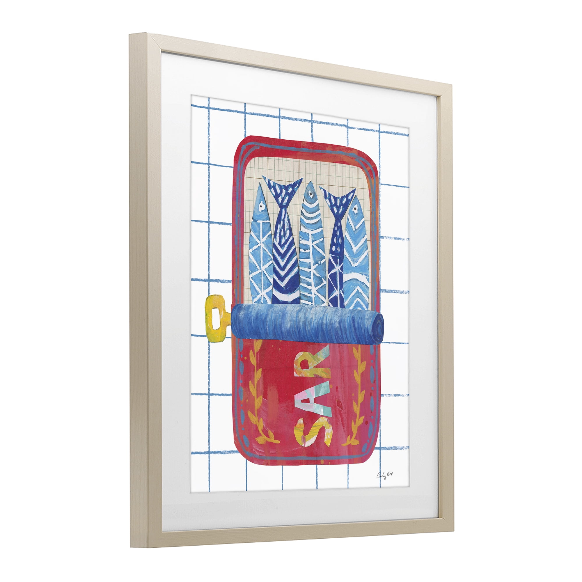 Stupell Industries Silly Sardines Red Tin Birch Framed Print Under Glass, design by Courtney Prahl