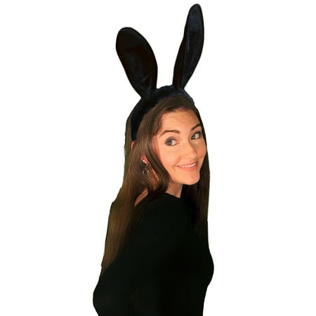Veil Entertainment Soft Fuzzy Bunny Headband Ears, Black, One-Size