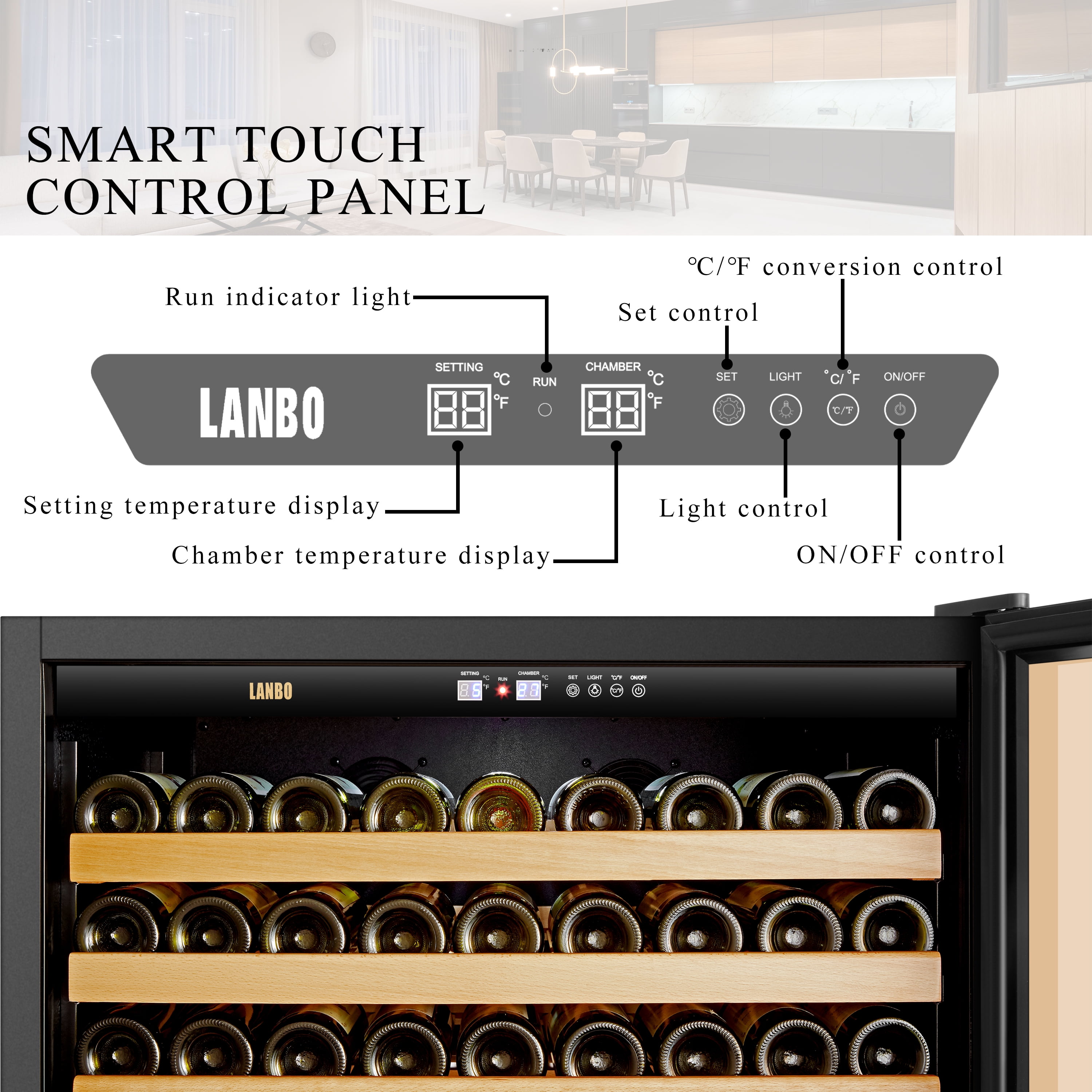 Lanbo 289 Bottle Built-in Single Zone Wine Cooler 32 inch Width