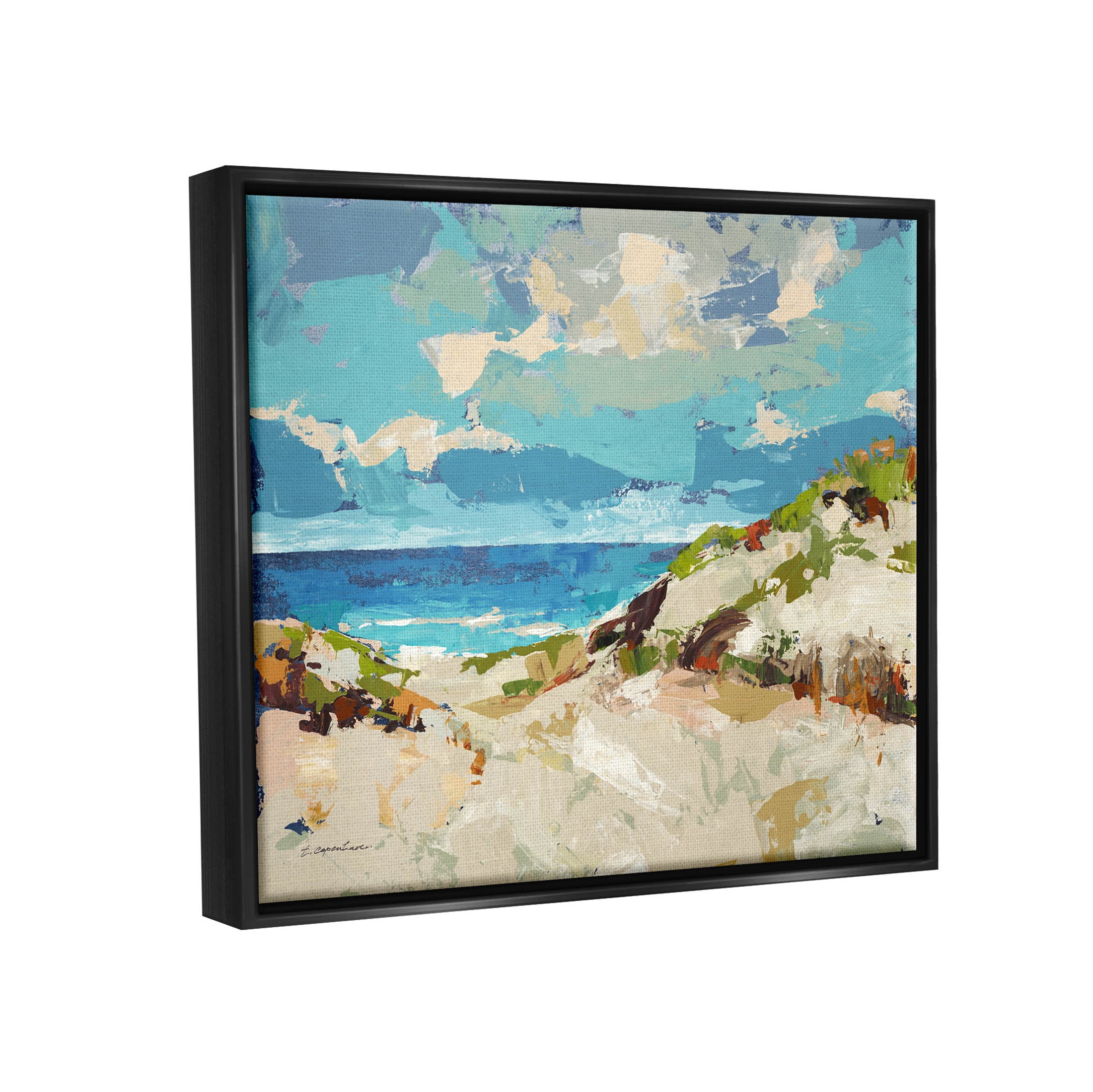 Stupell Industries Modern Beach Landscape Painting Jet Black Floating Framed Canvas Print Wall Art, Design by Trevor Copenhaver