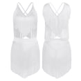thumbnail image 3 of renvena 2 Pcs Justaucorps de Danse Lyrique Latine pour Femmes Bretelles Spaghetti Crop Top avec Franges Blanc S, 3 of 6