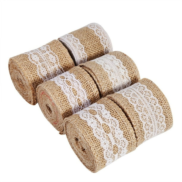 HERCHR 6 Types Natural Jute Burlap Ribbon With White Lace Rustic Style