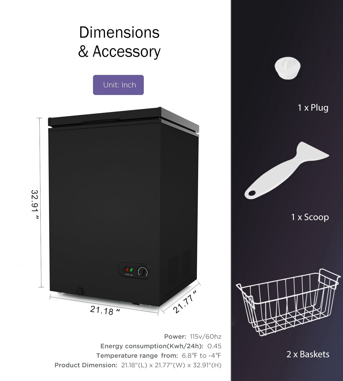 Northair -40°F Ultra Low Temperature Chest Freezer - 3.5 Cu Ft with 2 Removable Baskets -Black
