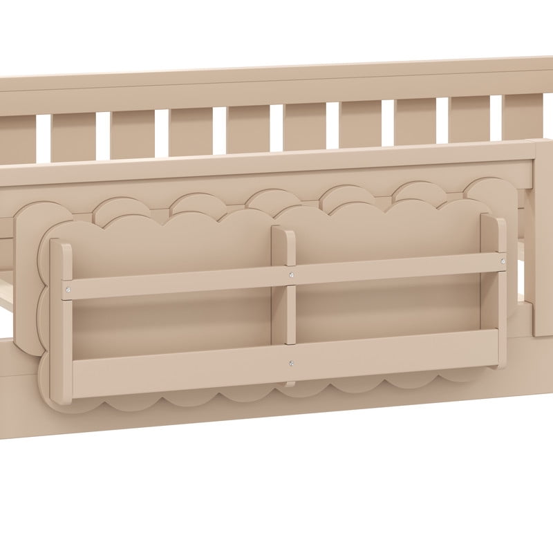 Mirightone Wood Full Size Floor Bed with Rails and Slats, Montessori Bed with Storage Shelves, Low Floor Bed Frame Full Size - Natural