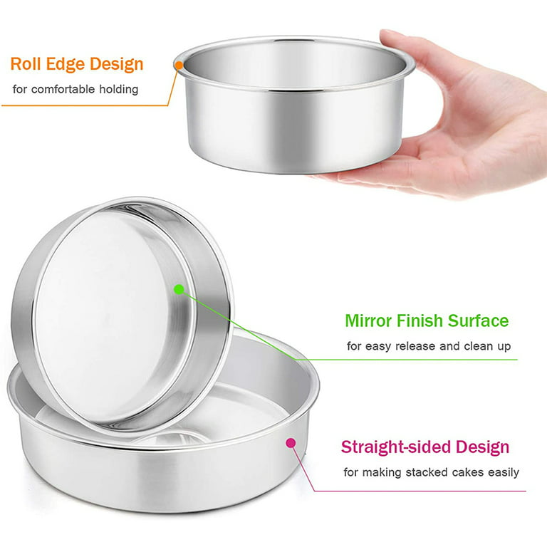 8 inch Cake Pan Set of 3, Vesteel Stainless Steel Round Cake