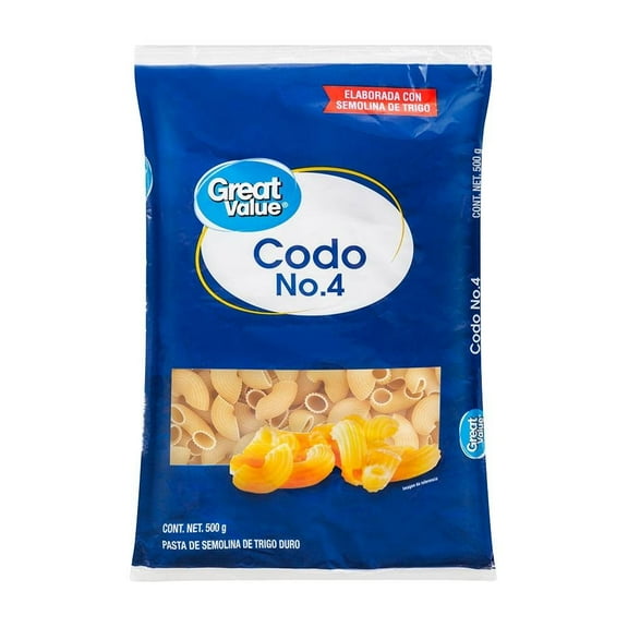 Pasta Great Value codo 4, 500 g