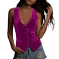 thumbnail image 2 of Inverlee Velvet Vests for Women Sleeveless Button Front Slim Fit Casual Tees Party Daily Elegant Tank Tops Hot Pink XL, 2 of 7