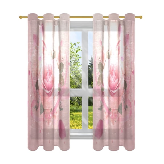 2 Panels Set Blackout Curtains Thermal Insulated Sun Protection Room Darkening Drapes for Bedroom Pink Rose Pattern