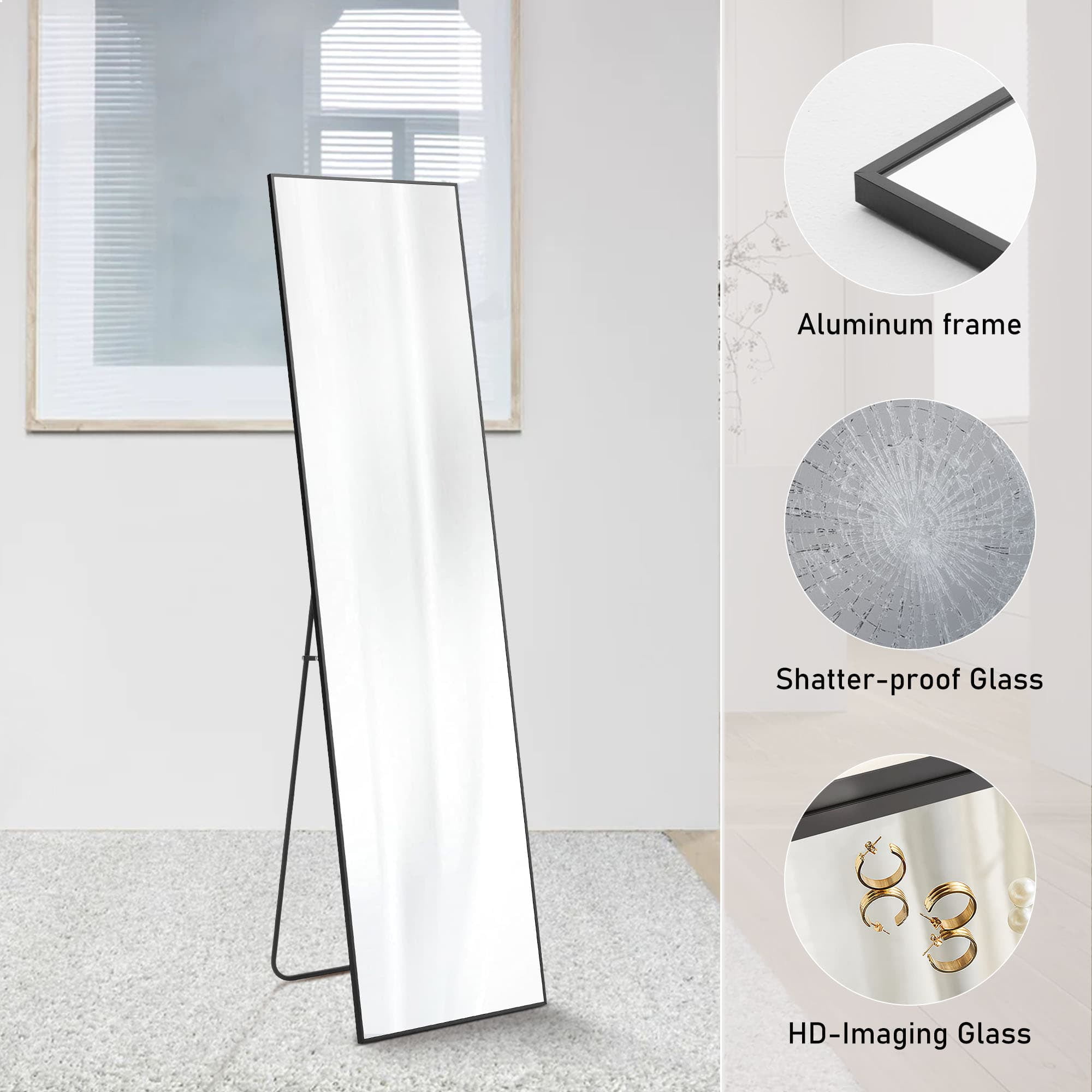 MAYEERTY 59in Arched Full Length Mirror Aluminum Alloy Floor Standing Mirror, Black