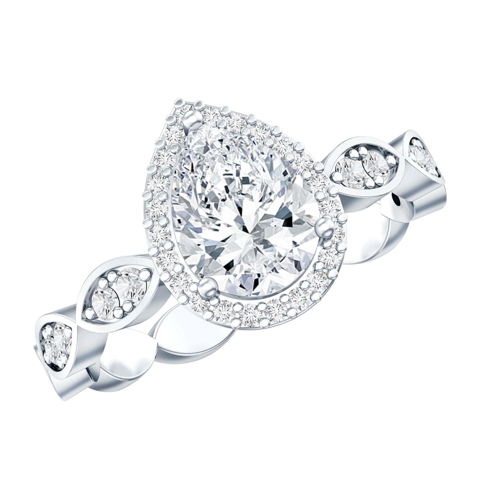 Rosec Jewels Silver Teardrop Moissanite Engagement Ring for Women - 1.7 Ct - D-VS1 Grade Certified Moissanite Ring - with Jewelry Box, US 5.00