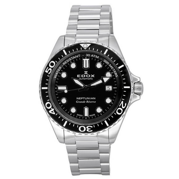 Edox Neptunian Grande Reserve Date Cadran Noir Automatique de Plongée 80801 3NM Neuf 300M Montre pour Homme