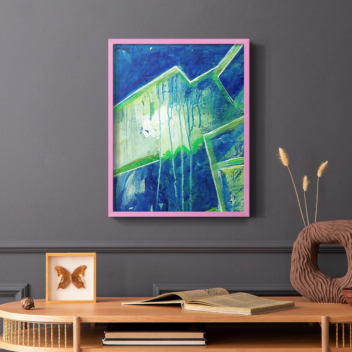 Geometric in Cool V Framed Print in Pink Solid Wood Framed Print No Nail Hanging