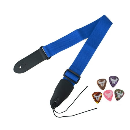 Green Leather Strap - Aspire Guitar Strap Bass Strap with Leather Ends, 5 Pcs Guitar Picks, Ties for Acoustic Guitars-Blue