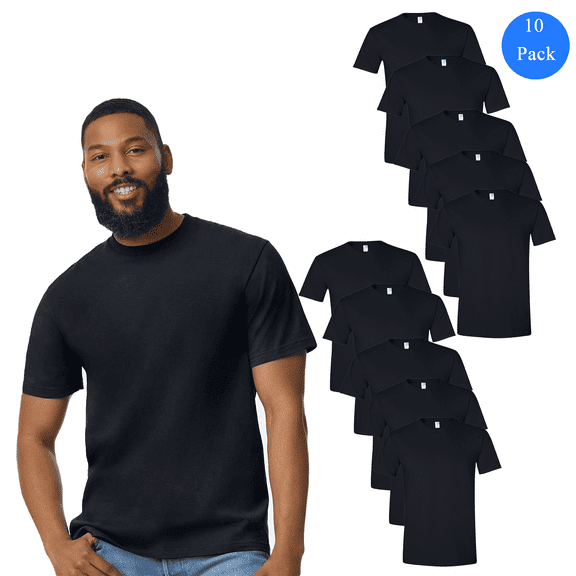 Gildan Softstyle Short Sleeves T-Shirt for Men, Black Pure Cotton Casual Tee, 10 Pack, S