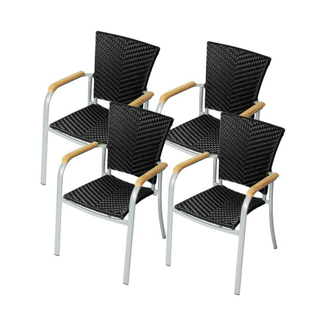 KARMAS PRODUCT Lawn Dining Chair Set of 4 PE Wicker Patio Chairs Outdoor Furniture Lightweight Sturdy Stackable Chair with Aluminum Frame