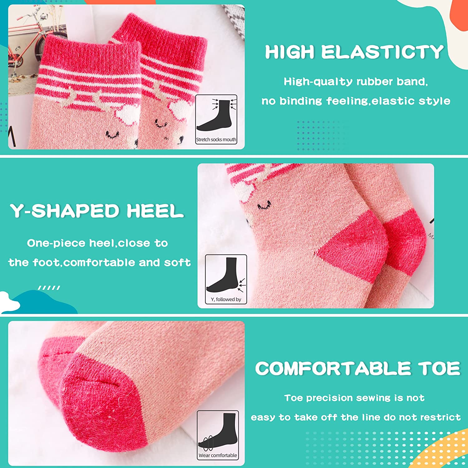 6 Paires De Chaussettes Enfant Laine Mérino Mosey Kosy - Thermiques, épaisses, Pour Randonnée, Marche Et Hiver