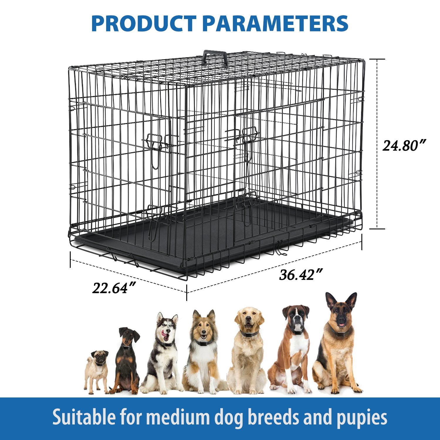 Pal Metal Black 36" Dog Crate Carrier with Collapsible Function