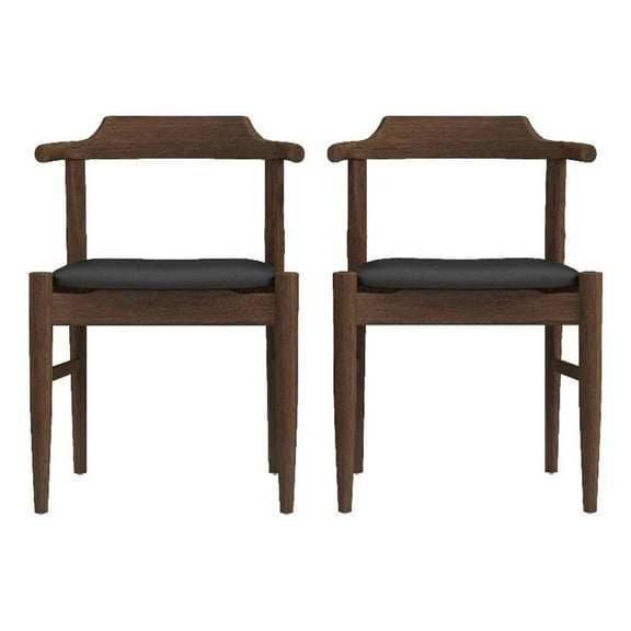 Allora Faux Leather & Wood Dining Chair in Black/Walnut (Set of 2)