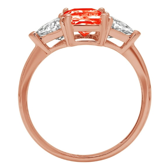 2.82 ct Emerald Cut Simulated Red Diamond Three-Stone Engagement Ring for Women in 18K Rose Gold