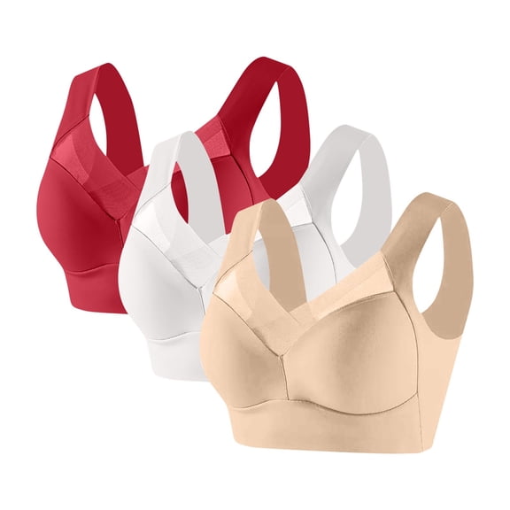 absanyy Women's Everyday Comfort Bra 3 Pack - Seamless Racerback with Wide Straps, Wirefree, Khaki, Size L - Extended Sizes M-5XL Polyester Daily Wear Bras