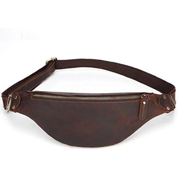 Leather Multi Compartment Mens Waist Bag, Long Zipper Wallet, Leather Fashion Mens Small Chest Bag, Cell Phone Bag Cycling Bag
