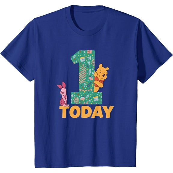 Disney Winnie the Pooh & Piglet Birthday 1 Year Old Today Youth T-Shirt for Boy Girl Kids Toddler, Royal Blue Color, Size 2T