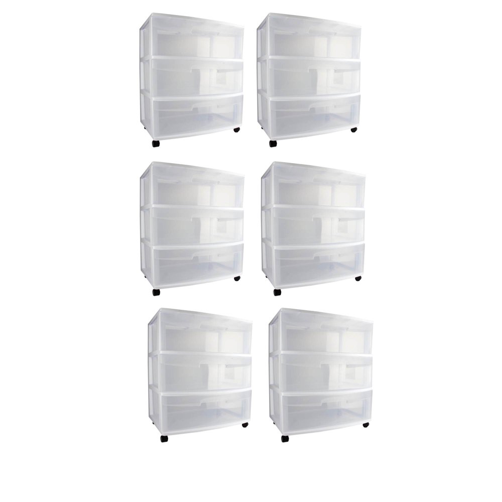 Sterilite 29308002 Home 3 Drawer Wide Storage Cart Container w/ Casters