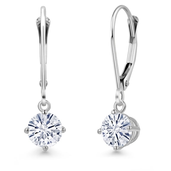 Gem Stone King 14K White Gold Forever One DEF Moissanite From Charles & Colvard Earrings for Women | 1.00 Cttw | Gemstone Birthstone | Round 5MM
