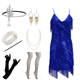 thumbnail image 3 of Vestidos de cosplay de los años 20 para mujer, vestidos con borlas y tirantes, vestidos de fiesta de cóctel con flecos, vestidos estilo flapper con accesorios para la diadema, 3 of 5